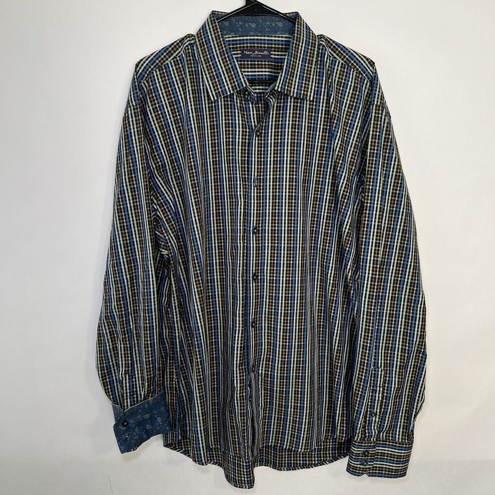 Marco Brunelli Button Up Shirt Mens Size XXL 2XL Colorful Plaid Paisley Flipcuff